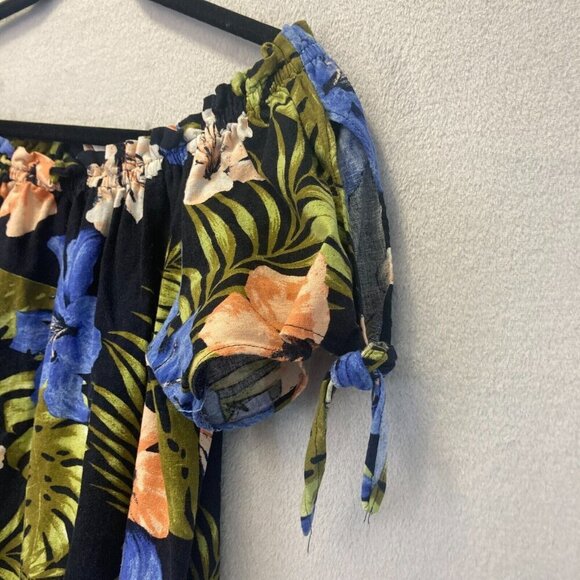 Vero Moda Milo Off Shoulder Linen Blend Dress Sz XL Tropical Resort Floral Dress - Picture 7 of 12